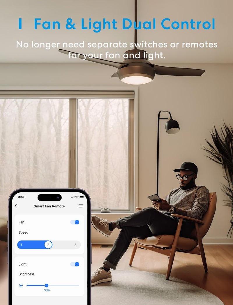 meross Smart Ceiling Fan Control & Dimmer Light Switch, Works w/Apple HomeKit, Alexa, Google & SmartThings, 4-Speed Fan Control, 2.4G Wi-Fi Fan and Light Switch Combo, Neutral Wire Needed, Single Pole - Image 5